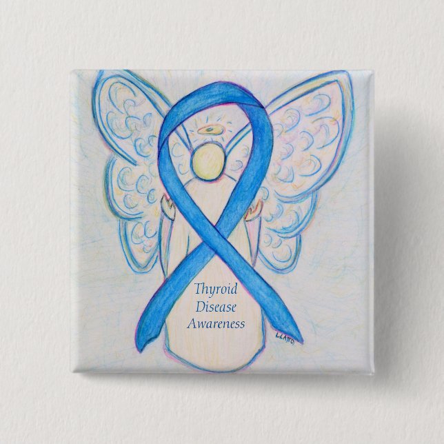Thyroid Disease Awareness Blue Angel Ribbon Pins (Front)