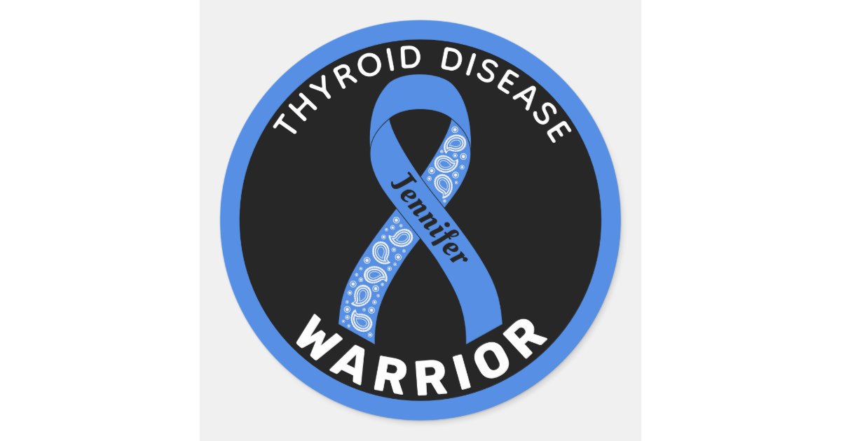 Thyroid Sticker Rwalistic Thyroid Disease Warrior Ribbon Black Round Sticker | Zazzle