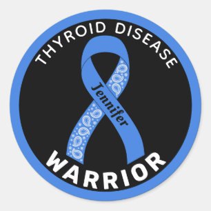 Thyroid Disease Warrior Ribbon Black Round Sticker