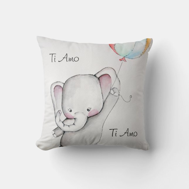 Ti Amo Baby Elephant Throw Pillow (Front)
