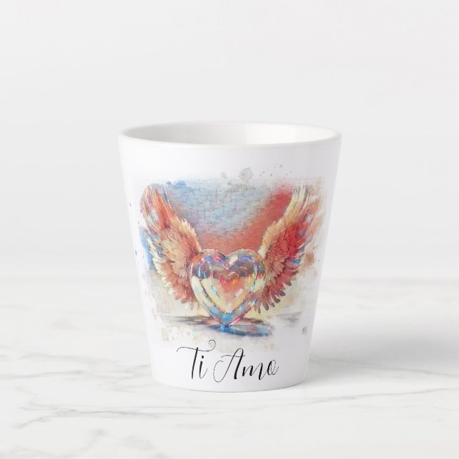 *~* Ti Amo I Love You Heart Wings AP78 Pastel Latte Mug (Front)