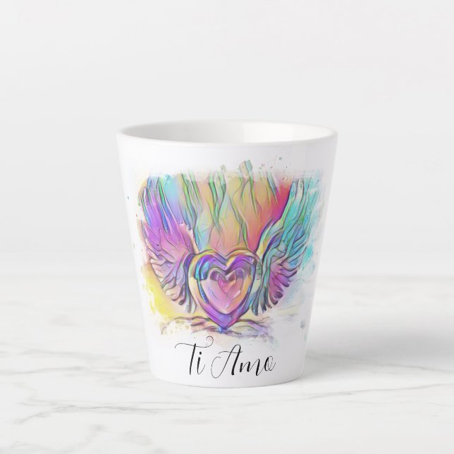 *~* Ti Amo I Love You Heart Wings Colourful AP78 Latte Mug (Front)