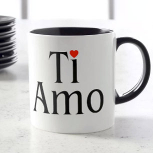 Ti Amo White Mug with Black Handle & Heart Detail