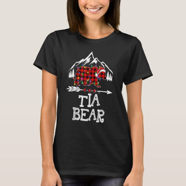 Tia Bear Buffalo Plaid Matching Family Christmas T-Shirt (Front)