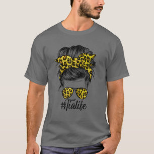 Tia Life Messy Hair Bun Leopard Women Mother's Day T-Shirt