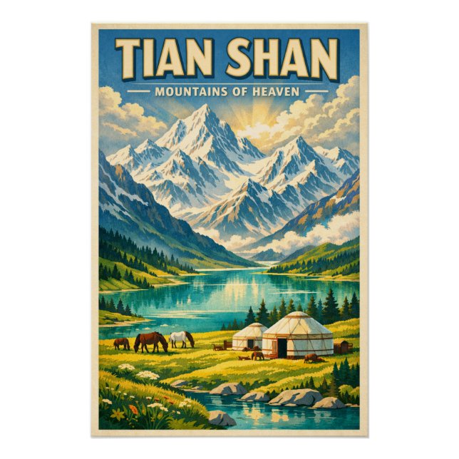 Tian Shan Mountains, China, in a classic retro Poster (Front)