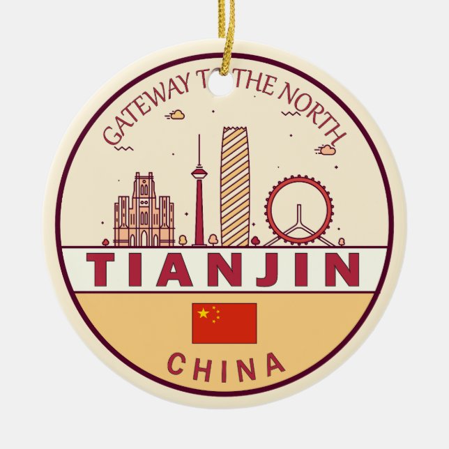 Tianjin China City Skyline Emblem Ceramic Tree Decoration (Front)
