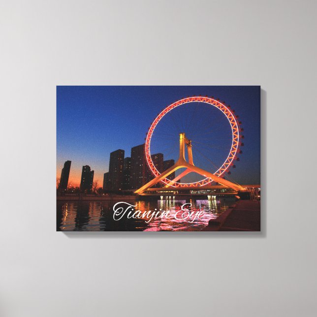 Tianjin Eye Wheel At Night With Skyline Canvas Art (Front)