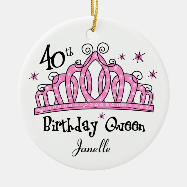 Tiara 40th Birthday Queen LT Ceramic Tree Decoration (Front)
