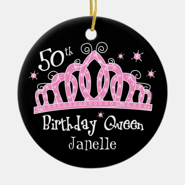 Tiara 50th Birthday Queen DK Ceramic Tree Decoration (Front)