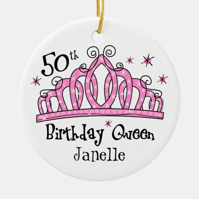 Tiara 50th Birthday Queen LT Ceramic Tree Decoration (Front)