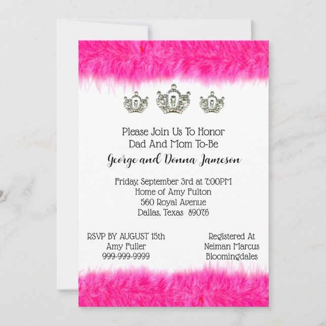 Tiara and Fluff Baby Princess Shower Invitation (Front)