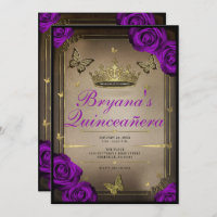 Tiara Butterflies Bright Purple Roses Quinceañera 