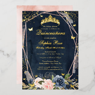Tiara Butterfly Floral Navy Pink Quinceanera