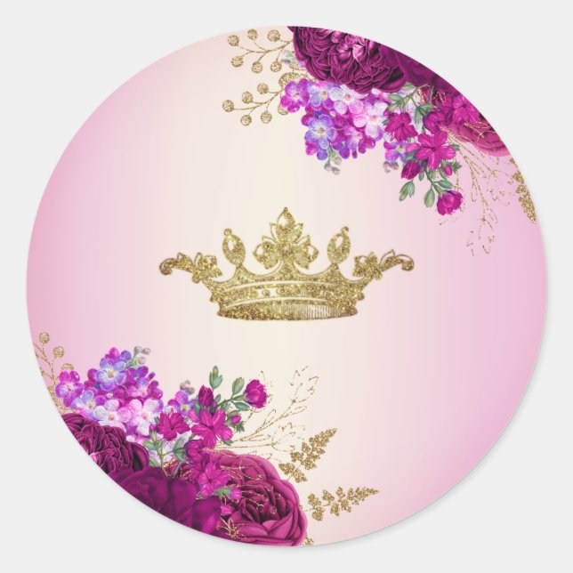 Tiara Crown Burgundy Flowers Classic Round Sticker (Front)