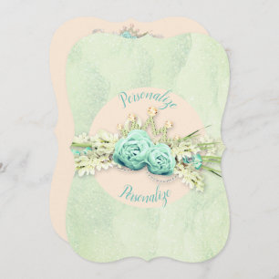Tiara diamond floral and lace mint cream teal invitation