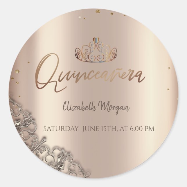 Tiara Diamonds Cooper Quinceañera Classic Round Sticker (Front)
