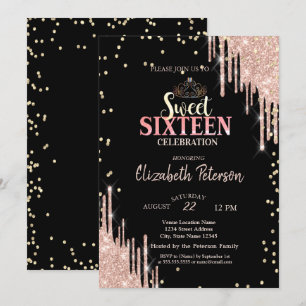 Tiara, Diamonds Glitter Drips Sweet 16 Party Invitation