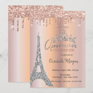 Tiara Drops Glitter Rose Gold Invitation