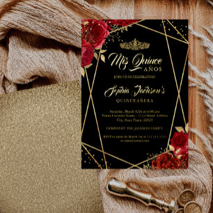 Tiara Floral Gold Red Quinceanera Modern 