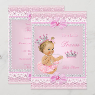 Tiara Girl Princess Baby Shower Pink Pearls Blonde Invitation
