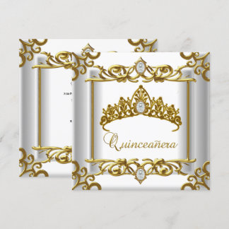 Tiara Gold White Quinceanera 15th Birthday Invitation