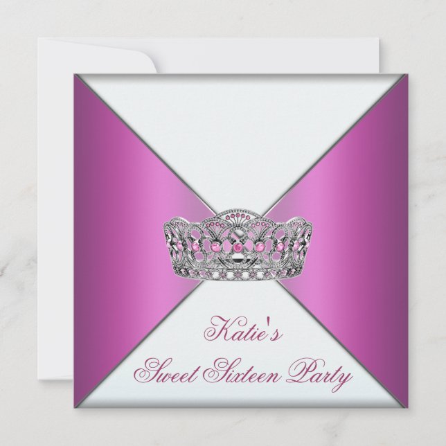 Tiara Hot Pink Sweet Sixteen Party Invitation (Front)