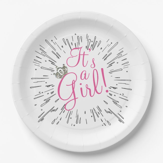 Tiara “It’s a Girl!” Baby Shower Paper Plate (Front)