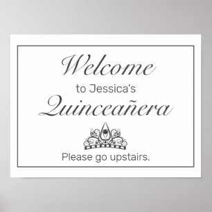 Tiara Minimalist White Quinceanera Welcome Sign