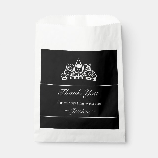 Tiara Modern Black Minimalist Birthday Favour Bags (Front)