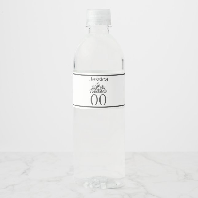 Tiara Modern Minimalist White Birthday Water Bottle Label (Front)