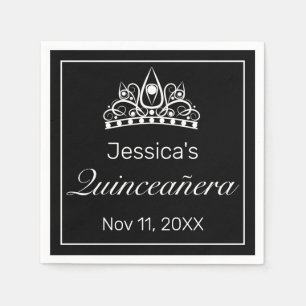 Tiara Modern Minimalist White Black Quinceañera Napkin