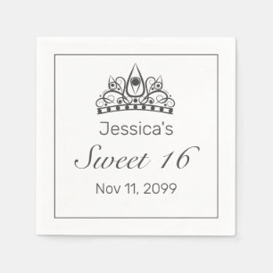 Tiara Modern Minimalist White Black Sweet 16 Napkin
