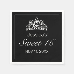 Tiara Modern Minimalist White Black Sweet 16 Napkin