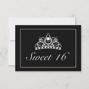 Tiara Modern Minimalist White Black Sweet 16 RSVP Card