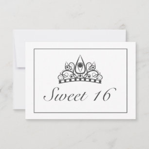 Tiara Modern Minimalist White Black Sweet 16 RSVP Card