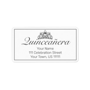 Tiara Modern Minimalist White Quinceañera Address Label