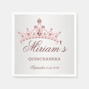 Tiara, pearls, gemstone in heart shape Quinceanera Napkin