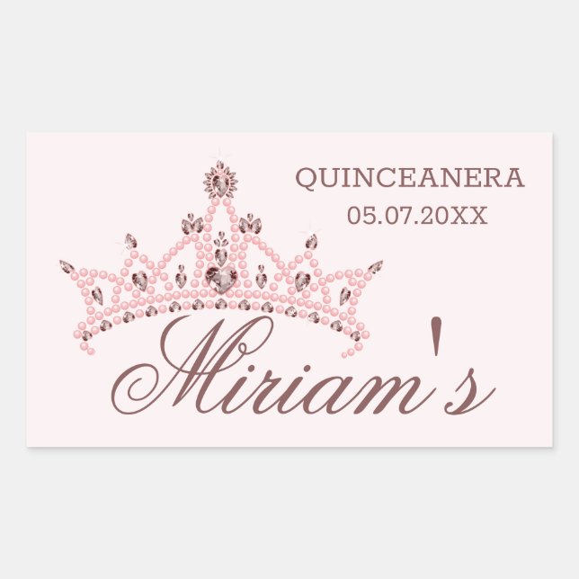 Tiara, pearls, gemstone in heart shape Quinceanera Rectangular Sticker (Front)
