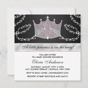 Tiara Pink Black Baby Girl Princess Baby Shower Invitation