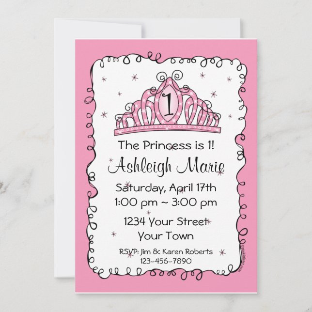 Tiara Princess 1st Birthday Custom Invitation (Front)