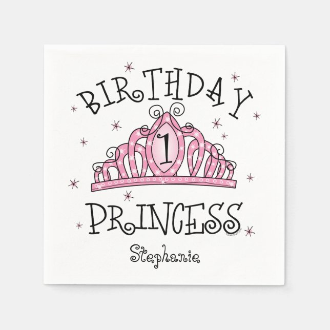 Tiara Princess 1st Birthday Napkin (Front)
