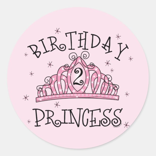 Tiara Princess 2nd Birthday Classic Round Sticker (Front)
