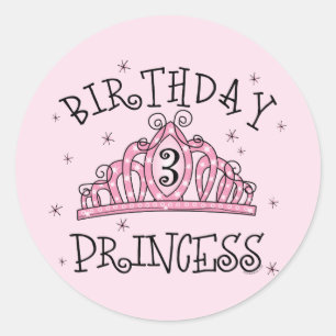 Tiara Princess 3rd Birthday Classic Round Sticker