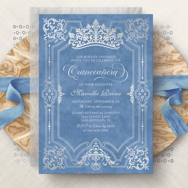 Tiara Princess Blue Fairytale Photo Quinceanera Invitation (Creator Uploaded)
