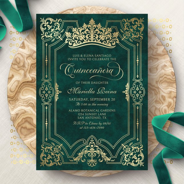Tiara Princess Green Fairytale Photo Quinceanera Invitation (Creator Uploaded)