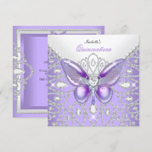 Tiara Quinceanera 15th Diamonds Purple Butterfly Invitation