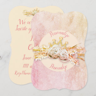 Tiara rose diamond lace sparkle pink invitation