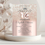 Tiara,Rose Gold Sweet 16 Glitter Bokeh Ombre Party Invitation<br><div class="desc">Silver glitter tiara on glitter bokeh ombre  Sweet 16 birthday party invitation.</div>