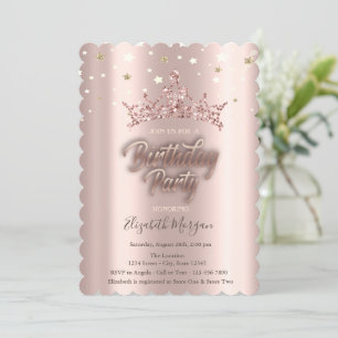Tiara Stars Rose Gold Birthday Party Invitation
